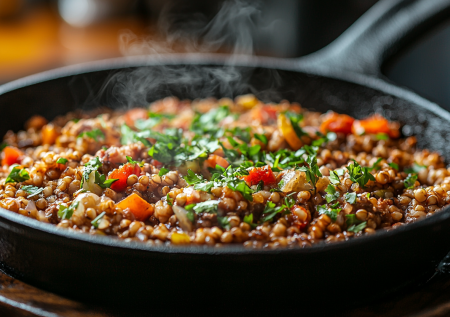 Секрет самой ароматной гречки: сначала подрумяниваю ее на сухой сковороде, потом добавляю фарш и томатную пасту — ужин по-купечески