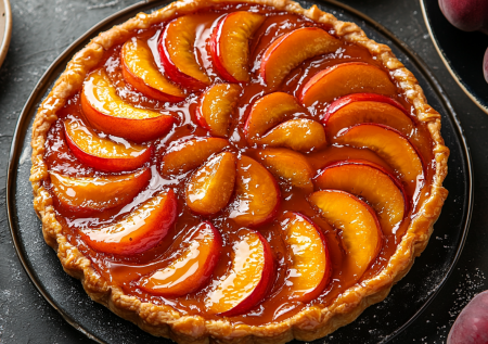 Секрет французского десерта: фрукты томятся в сахаре под нежным тестом. Готовый тарт татен переворачиваю — и вуаля!