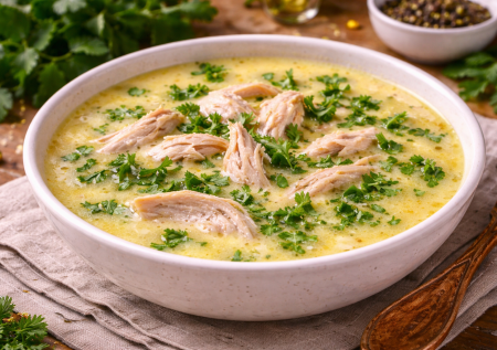 Не просто куриный суп, а чихиртма — как сливочный, но без сливок. Необычно и обалденно вкусно