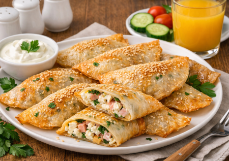 Рисовая бумага стоит копейки — готовлю такие чебуречки в духовке: бюджетный и полезный завтрак с творогом