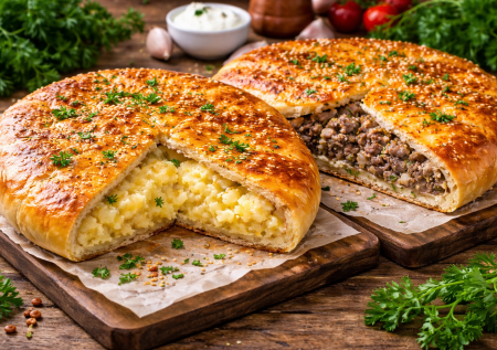 Два классных пирога к Рождеству: сырный с картошкой и с фаршем — невероятная вкуснота на простом тесте