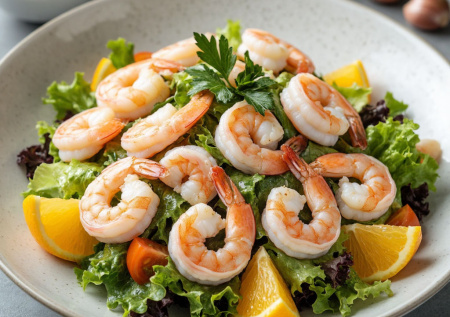 После «Оливье» хочется лёгкости. Салат «Иней» с креветками и кальмаром — вкусно и просто