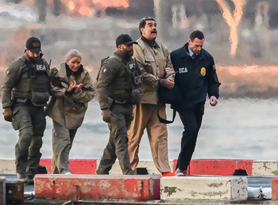 Николас Мадуро (второй справа) и его жена Силия Флорес (вторая слева) прибывают на вертолетную площадку Уолл-стрит в нью-йоркском районе Манхэттен, штат Нью-Йорк, для выступления в суде