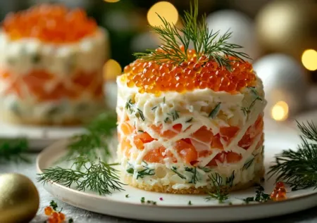 Вместо десятка бутербродов — закусочный торт «Оливье». Все любимые вкусы, но в виде шикарной слоеной закуски