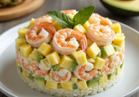 Салат-ожерелье «Афродита» с креветками и ананасом — богатый вкус и роскошный вид без лишних хлопот
