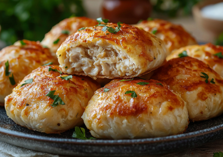 Сытный ужин за 30 минут: золотистые стожки с куриной начинкой и сливочным соусом. Вкусно и просто