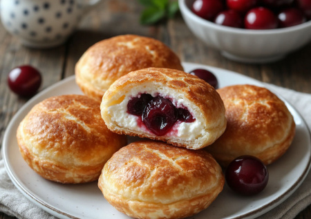 Украинские лепешки перепички с творогом и вишней — нежные и сочные. Тают во рту, оставляя сладкое послевкусие