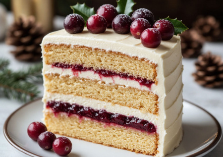 Медовые коржи, сливочный крем и клюквенный конфитюр — торт «Рождественская сказка». Аромат праздника в каждом слое