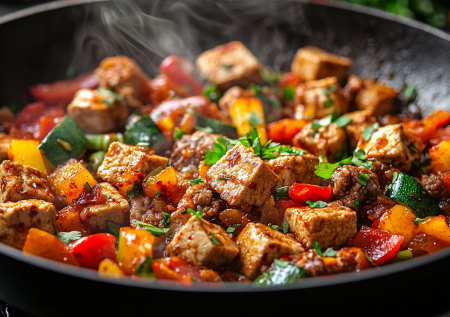 Корейский панчан дома: жареный тофу с мясом. Секрет — в дуэте двух белков