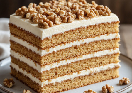 Медовые коржи, грецкие орехи и ванильный крем — сербский торт «Нежность».  Вкуснее и проще «Киевского»
