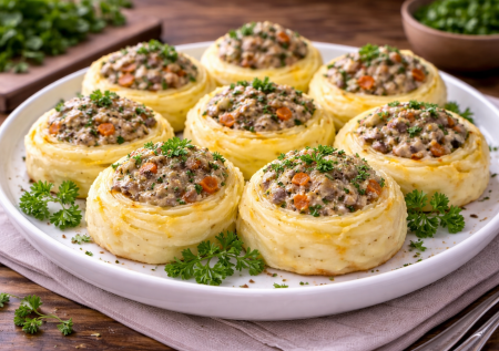 Без мяса, но за уши не оттащишь: картофельные гнезда с грибами в чесночно-сметанном соусе