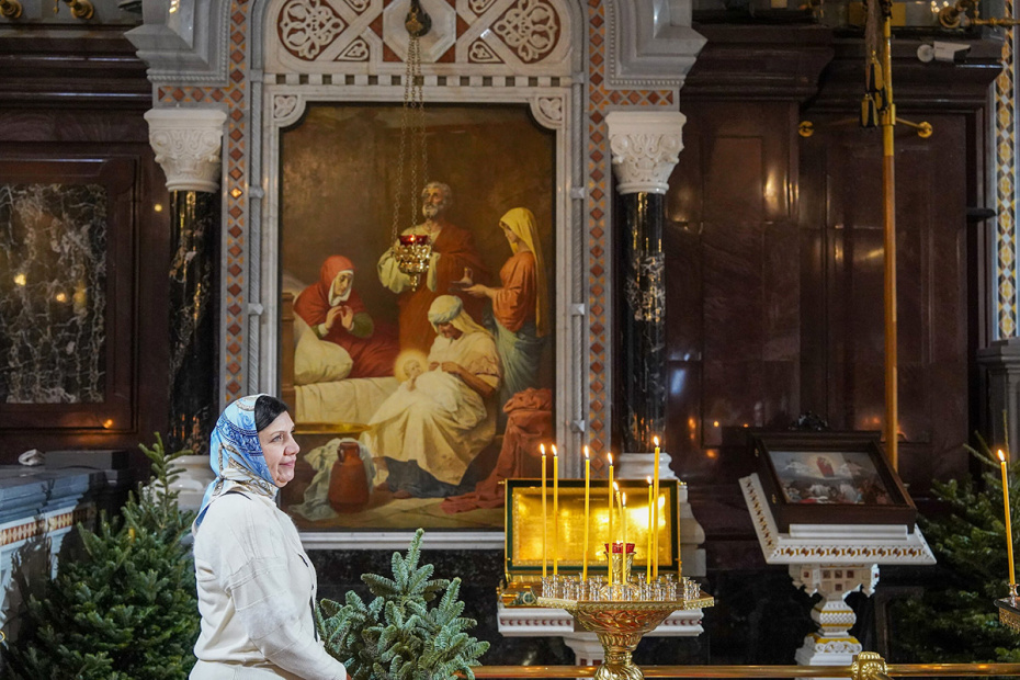 Ночное рождественское богослужение в храме Христа Спасителя в Москве