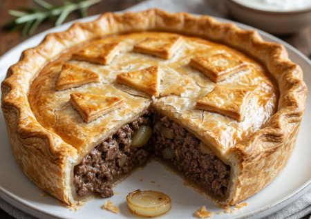 Один аромат этого пирога соберет всех: «Мясной» с говядиной и луком под хрустящим тестом. Просто и гениально