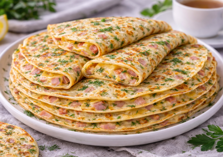 Такие блинчики расхватывают прямо со сковородки: вкусняшки с ветчиной, сыром и зеленью