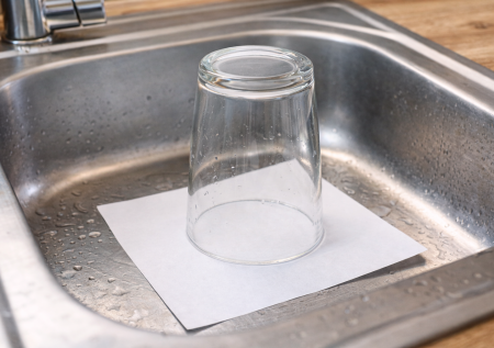 Когда уезжаю из дома, всегда теперь кладу в раковину лист бумаги и накрываю стаканом: гениальный лайфхак хозяек