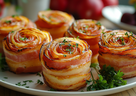 Шокировала семью этим обалденным горячим с необычной подачей: розочки из картофеля и бекона