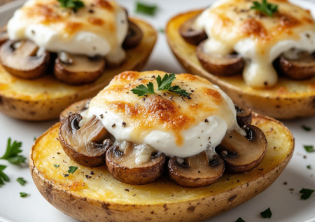 Картофель «Боярский»: запеченные дольки с грибами и сметаной под сырной шапкой. Простой и вкусный ужин для всей семьи