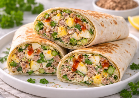 Беру 2 яйца и баночку тунца: готовлю быстрые свертки в лаваше или тортилье — простой и вкусный завтрак
