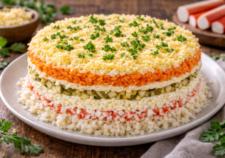 Салат «Нежность» с крабовыми палочками — лёгкий, сочный и тает во рту