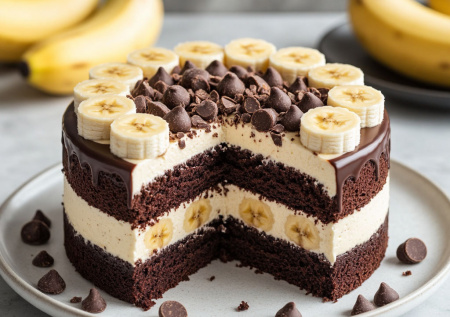 Перестала печь сметанник! Готовлю торт «Бразилия» с шоколадным бисквитом, банановым муссом и крошкой печенья