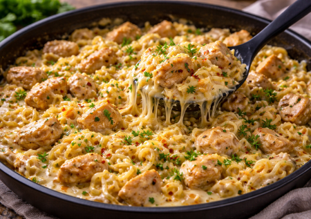 «Залипательное» блюдо или так я готовлю доширак: вкуснейшая сливочная лапша с курицей в 1 сковороде