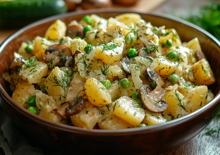 Этот салат можно готовить каждый день — простой и не надоедает: с картошкой и маринованными огурцами