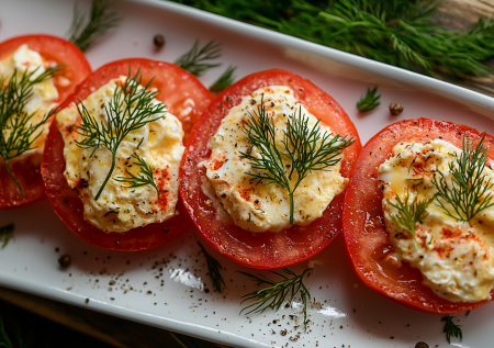 Закуска «Томатные лодочки» с яйцом и сыром — простая, сочная и полезная идея для вечеринки или семейного праздника: делюсь рецептом