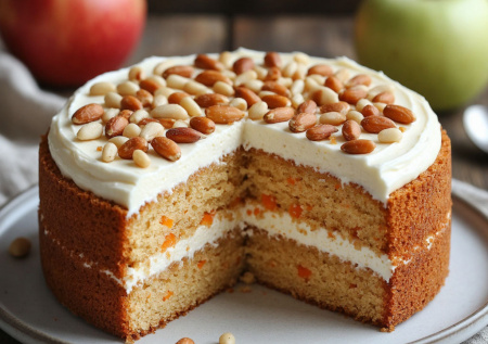 Шарлотка — это прошлый век! Пеку торт «Королевский сад»: яблочно-морковный бисквит, сырный крем и хруст кедровых орешков