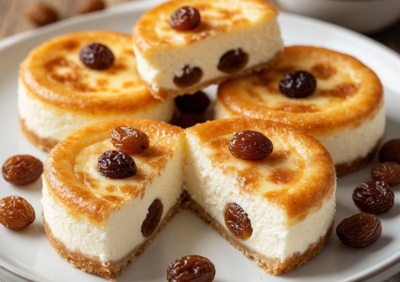 Пачка творога и три ложки муки. Готовлю нежные сырники с изюмом — тают во рту со сметаной и медом