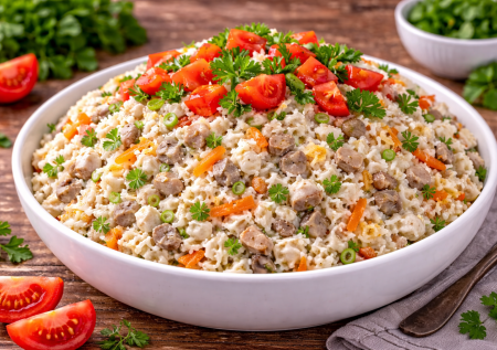 Наедаешься только им: сытный салат с рисом и курицей — вкуснота из самых простых продуктов