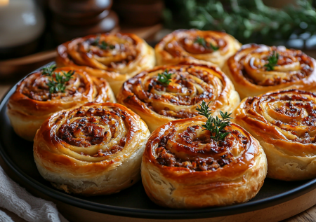 Улитки с фаршем: без теста и без жарки — положили фарш на лаваш, скрутили, запекли — и готово