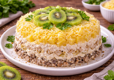 Салат «Каприз» — удачное сочетание: нежный, сочный и очень вкусный