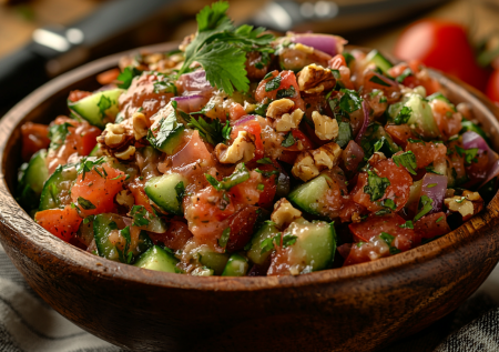 Грузинский овощной салат из самых обычных продуктов: рецепт закуски и орехового соуса