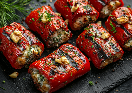 Готовлю к приходу гостей: рулетики из красного перца с кремовой начинкой. Выглядят дорого, готовятся за копейки