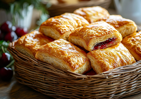 С дрожжами не заморачиваюсь, беру ягоды и тесто фило — немного движений, и пирожки готовы