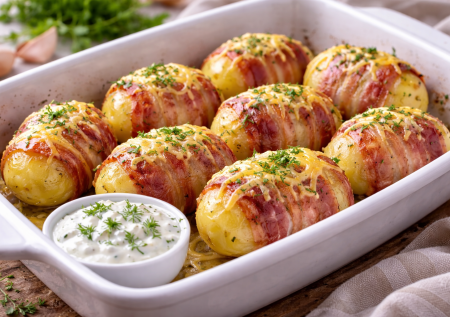 Картошка в беконе под соусом: м-м-м, пальчики оближешь! Семья подсела на эту вкусняшку и рецепт без хлопот