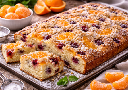 Пирог на минералке с мандаринами — воздушный, ароматный и исчезает за минуты