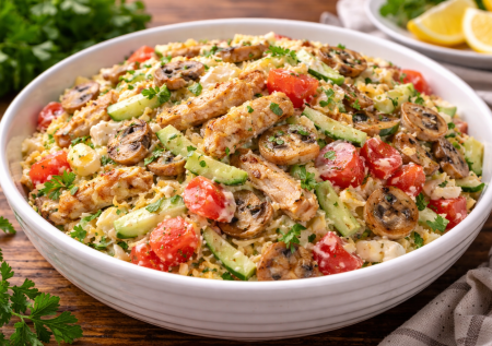 Салат «Деревенский» даст фору новомодным рецептам: вкуснятина с курицей, овощами и грибами