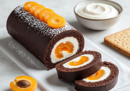 Венское наслаждение к завтраку! Рулет «Захер» с творожным кремом и абрикосом — изысканная нежность в каждом кусочке