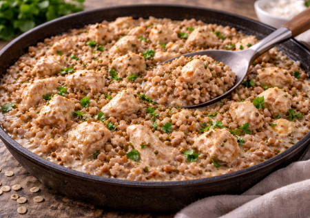 Никакой сухой гречки, от которой воротят нос: готовим в сливочном соусе с курицей — съедят до последней крупинки