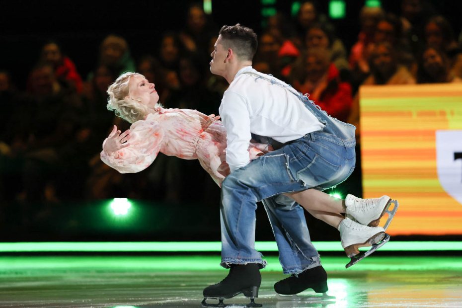 Евгения Тарасова и Георгий Славороссов на съемках нового сезона шоу «Ледниковый период»
