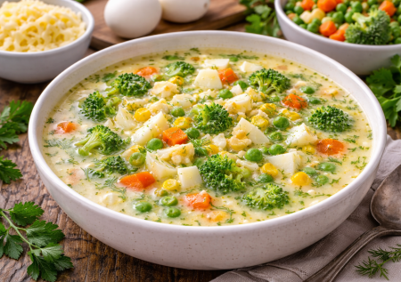 Самый простой и без варки бульона: пачка овощей, яйца и сыр — суперский сырный супчик