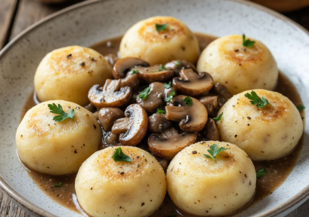 Картофельные клёцки с грибным соусом. Нежные шарики, которые не надо лепить. Просто, сытно, волшебно