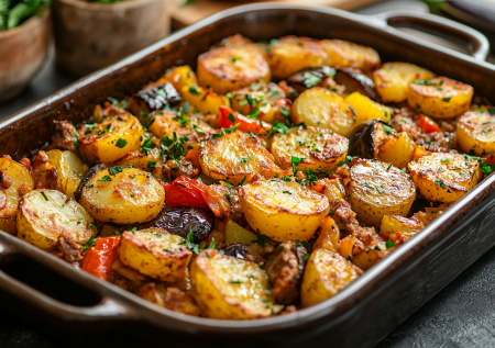 Жаркое по-грузински: ароматное мясо с запеченной до корочки картошкой — подробный рецепт