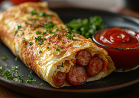 Беру яйца, сосиски, кетчуп — и чудо-завтрак за 5 минут готов: готовим сэндвич без хлеба на сковороде