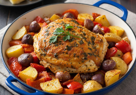 Ужин за 45 минут: курица «Пикассо» с разноцветным картофелем. Красиво, сытно и очень просто