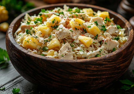 Легкая версия салата с курицей и ананасами — с пекинской капустой и без капли майонеза