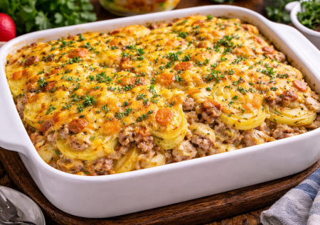 Слоеная картошка с мясом на все случаи жизни — беспроигрышный вариант и на ужин, и на праздники