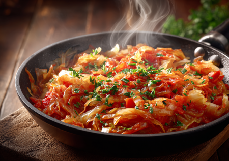 Сегодня без мяса: рецепт тушеной капусты на сковороде