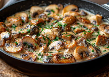 Рецепт для тех, у кого нет кокотниц: ароматный жюльен с курицей и грибами на сковороде